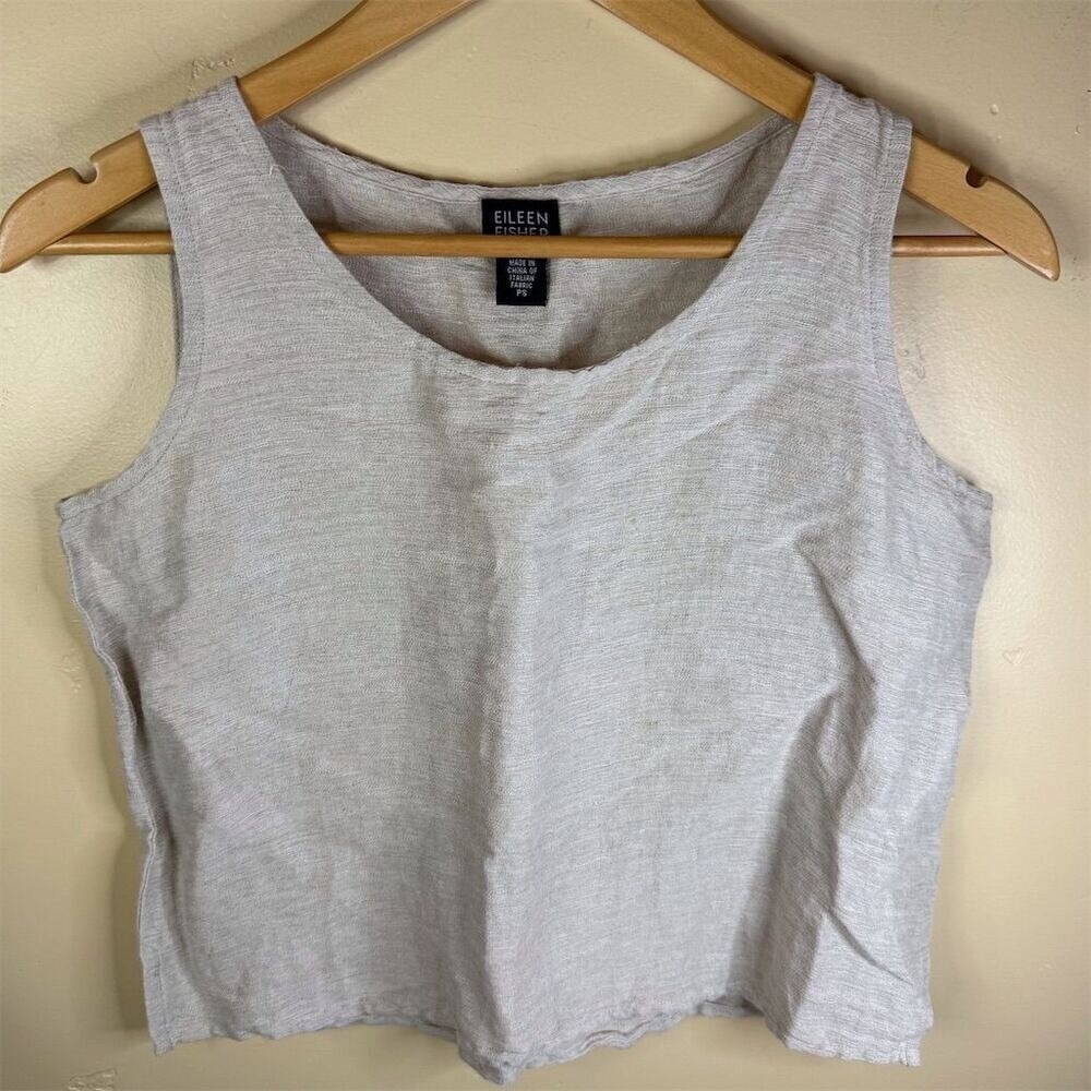 Eileen Fisher Women's Linen Petite Gray Sleeveless Tank Top Size Small Layering